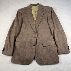 Allyn St George Blazer Mens Brown Vintage Herringbone Wool Sport Coat USA Made